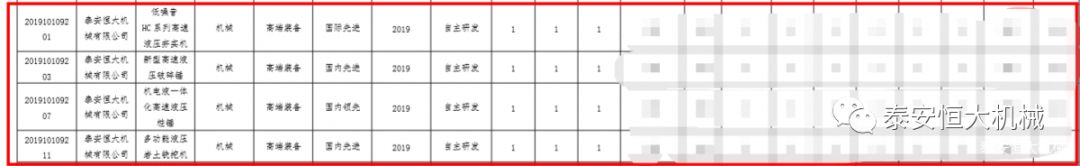 泰安恒大機(jī)械有限公司正式入選“2019年山東省第一批技術(shù)創(chuàng)新項目計劃”